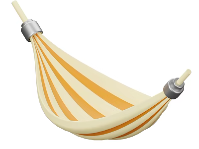 Striped Beige And Orange Hammock With Metal Hooks For Outdoor Relaxation 3d model