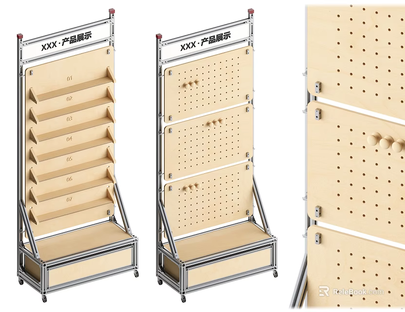 Sturdy Multi Tier Retail Display Shelves With Metal Frame And Perforated Panels 3d model 