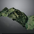 3D Topographic Terrain Model With Mountainous Landscape Green Vegetation And Blue Water Bodies