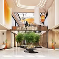 Modern Sales Office Interior Design With Bamboo Plants Fountain And Marble Flooring