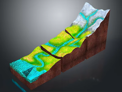 Detailed 3D Geological Cross Section Model With Colorful Strata Fault Lines And Water Channels 3d model