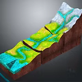Detailed 3D Geological Cross Section Model With Colorful Strata Fault Lines And Water Channels