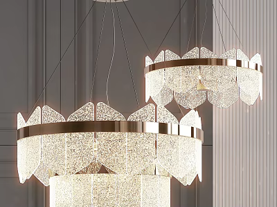 Elegant Hanging Crystal Chandeliers with Petal Shaped Design and Sparkling Metallic Frame 3d model