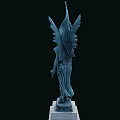 Tall Monument Structure With Stone Pedestal Top Statue Square Base And Green Patches