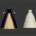 Elegant Blue And Beige Dress With Lace Details And White Crinoline For Historical Costumes