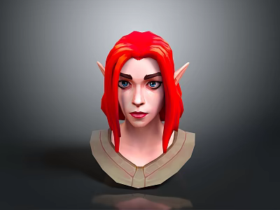 Game Movie Female Character With Red Hair Pointed Ears Blue Eyes And Head Model 3d model