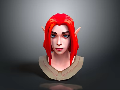 Game Movie Female Character With Red Hair Pointed Ears Blue Eyes And Head Model 3d model