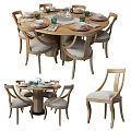 Light Wood Dining Table Set With Round Table And Upholstered Chairs For Home Dining 3d model