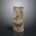 Rustic Wooden Stump Ornament Featuring Bark Texture Burl And Moss Accents