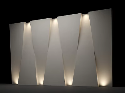 Modern White Bedroom Accent Wall With Geometric Panel Design And Built in Lighting Details 3d model