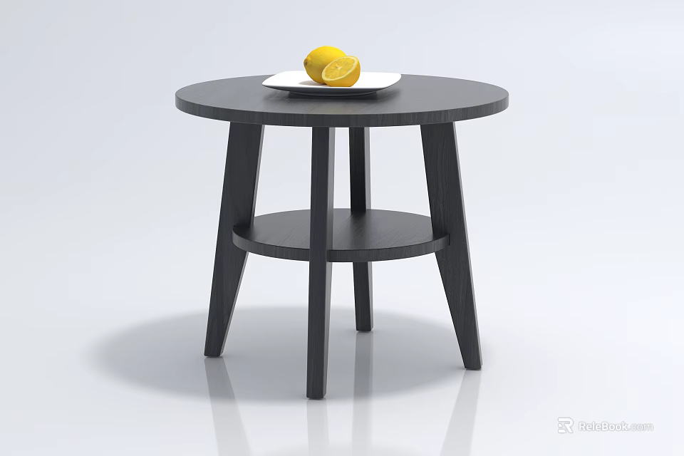 Black Round Coffee Table with White Plate and Lemon on Top 3d model