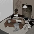 Elegant Modern Living Room Interior Featuring Brown Chaise Lounge Pillows Blanket And Floor Lamp
