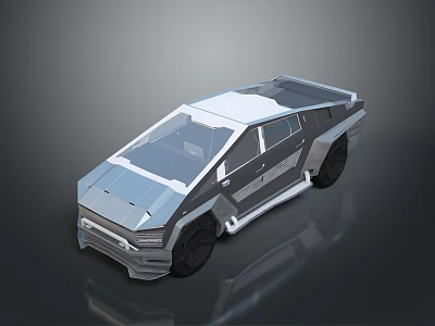 Futuristic 3D Car Model With Geometric Design Sleek Exterior And Transparent Windows 3d model