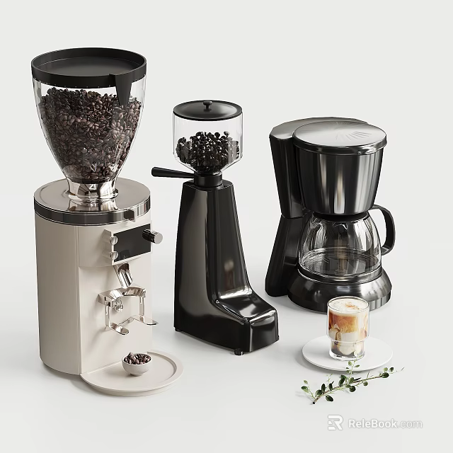 Modern Kitchen Appliances Coffee Grinder And Maker With Fresh Coffee Drink 3d model 