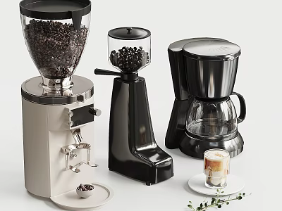 Modern Kitchen Appliances Coffee Grinder And Maker With Fresh Coffee Drink 3d model