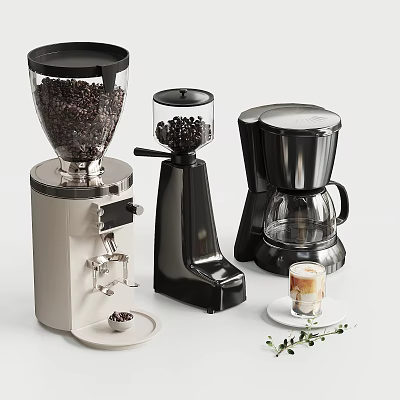 Modern Kitchen Appliances Coffee Grinder And Maker With Fresh Coffee Drink 3d model