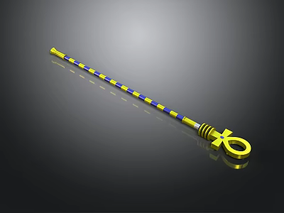 Long Pole With Yellow And Blue Stripes And Yellow Ring At The End 3d model