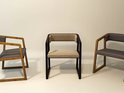 Three Modern Leisure Accent Chairs Featuring Wooden Frames And Fabric Seats 3d model