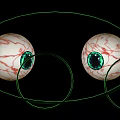Human Eyes With Green Pupils And Red Blood Vessels And Green Outline On Black Background
