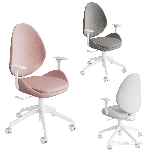 Modern Office Chair in Pink Grey White with Armrests and Rolling Wheels 3d model 