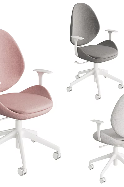 Modern Office Chair in Pink Grey White with Armrests and Rolling Wheels 3d model