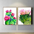 Decorative Plant Paintings Featuring Colorful Potted Plants And Various Leaf Patterns 3d model