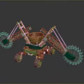Copper And Green Mechanical Combat Weapon With Multiple Saw Blades And Wheels