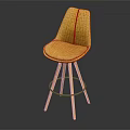 Yellow Upholstered Bar Stool with Wooden Legs Metal Cross Bars and Modern Design