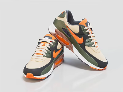 Nike Air Max Shoes In Green Beige Orange With Classic Logo And White Sole 3d model