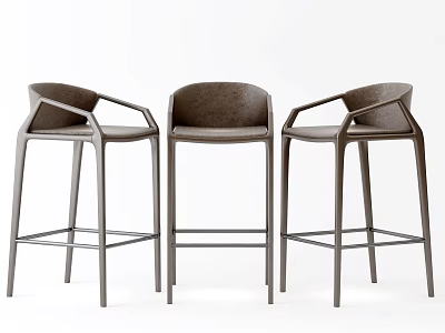 Modern Bar Stools With Metal Frame Leather Seats And Armrest Design Set of Three 3d model