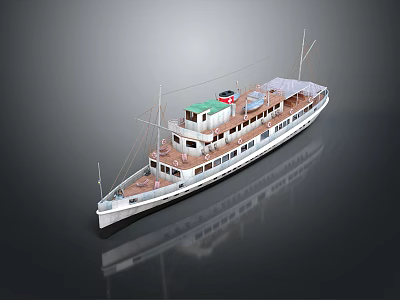 Vintage Ship Model With White Hull Brown Deck And Multiple Masts 3d model