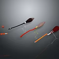 Colorful Brooms With Assorted Handle Colors Orange Ball And Small Tool