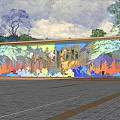 Forest theme glass gradient window wall 3d model