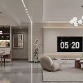Modern Living Dining Room Interior With Sofa TV Wall Dining Table Chandelier And Area Rug
