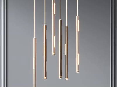 Modern Linear Brass Pendant Lights With Multiple Slim Rods In Interior Design 3d model