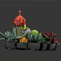Lego Built Succulent And Flower Arrangement With Colorful Cactus Purple Bloom Red Petals