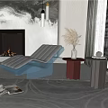 Modern Transparent Base Lounge Chair With Gray Cushion Side Table Dried Flowers And Fireplace