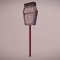 Old Weathered Broken OPEN Sign With Rusty Metal Frame And Red Pole
