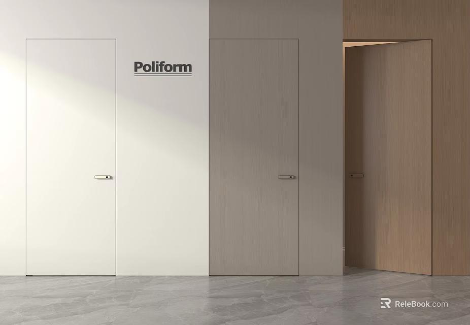 Modern Polliform Hinged Doors In White Light Gray Wooden For Interior Design 3d model 