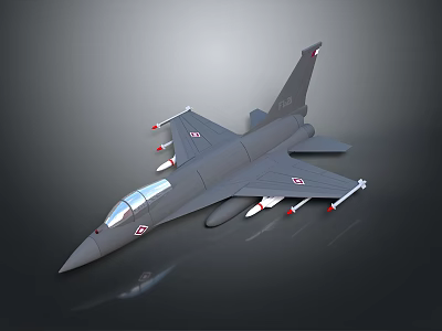 Grey Fighter Jet Model With Multiple Missiles And Red Emblems Design 3d model