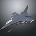 Grey Fighter Jet Model With Multiple Missiles And Red Emblems Design 3d model