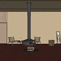 Hotel Public Lounge With Red Carpet Black Fireplace Comfortable Chairs Coffee Table And Recessed Lights
