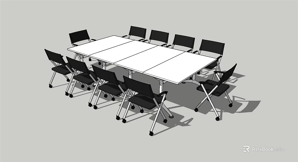 Modern Rectangular Conference Table With Multiple Black Rolling Chairs For Office Use 3d model