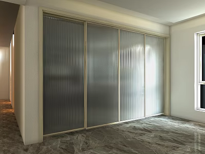Sliding Glass Panel Doors For Modern Interior With Sleek Frames And Marble Floor 3d model