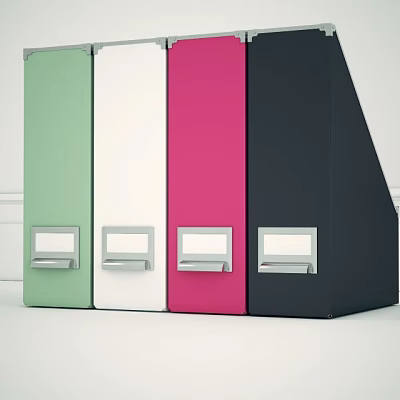 Green White Pink Black Folders With Silver Label Tabs For Workspace Organization 3d model