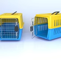 Yellow And Blue Plastic Pet Cage With Metal Door Open And Closed Design