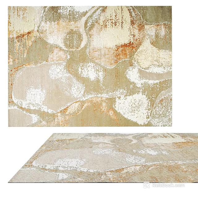 Square Rug With Abstract Beige And Brown Textured Pattern For Living Room Decor 3d model 