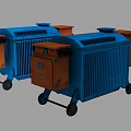 Blue and Orange Industrial Equipment with Mobile Enclosure and Wheels Design