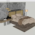 Modern background double bed light double bedside table background wall 3d model