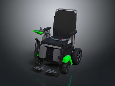 Electric Wheelchair as Daily Electrical Appliance with Black Green Frame Control Lever and Stable Wheels 3d model